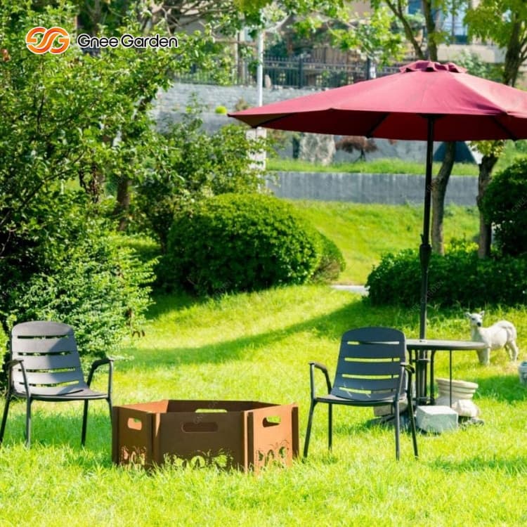 Šiuolaikinė lauko „Corten“ plieno ugnies duobė